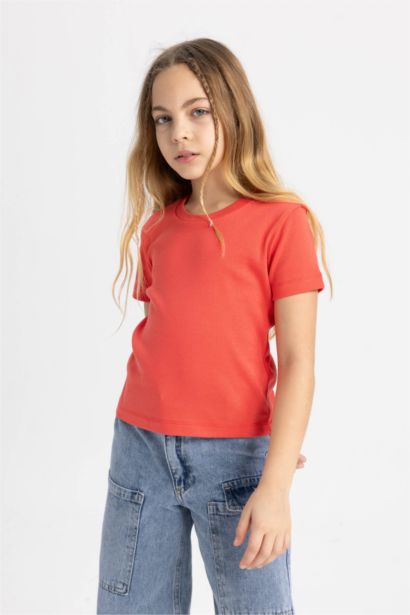 تيشيرت نص كم مضلع سليم فيت