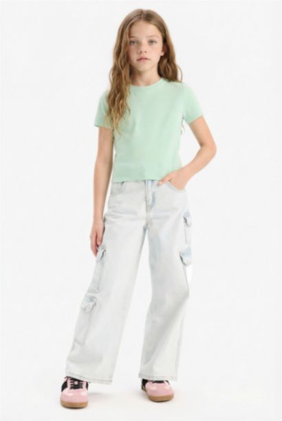 Детская футболка с коротким рукавом, slim fit, с круглым вырезом, из ребристой ткани, с простым дизайном