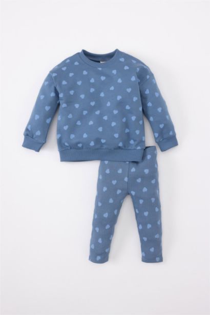 Baby Girl Heart Patterned Sweatshirt Leggings 2 Piece Set