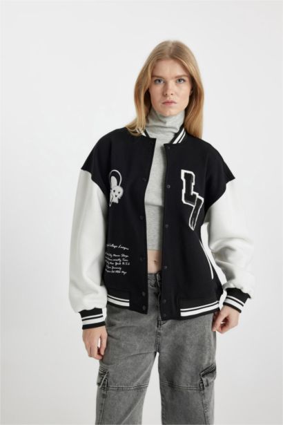 Oversize Fit Thick Fabric Bomber Jacket