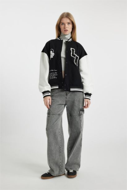 Oversize Fit Thick Fabric Bomber Jacket