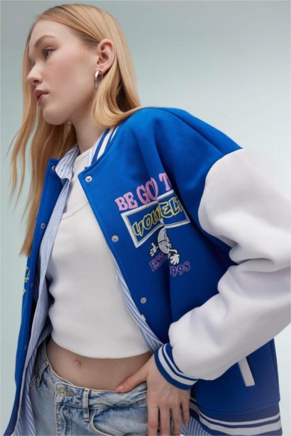 Oversize Fit Back Printed Thick Fabric Bomber Jacket