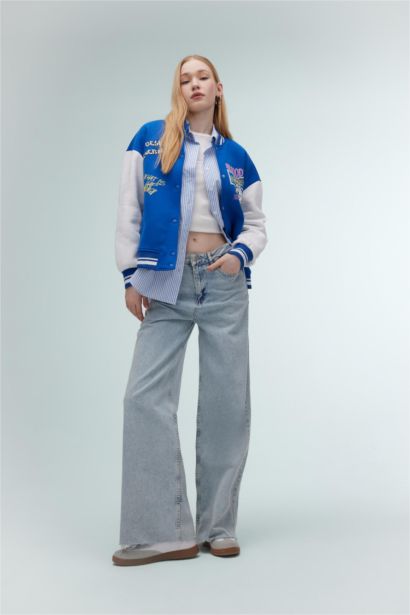 Oversize Fit Back Printed Thick Fabric Bomber Jacket