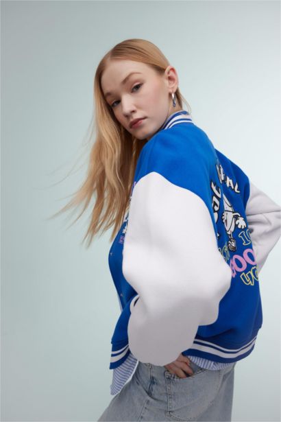 Oversize Fit Back Printed Thick Fabric Bomber Jacket