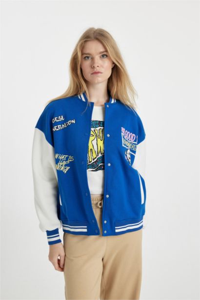 Oversize Fit Back Printed Thick Fabric Bomber Jacket