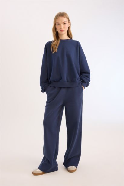 Wide Leg Thick Sweatshirt Fabric Trousers