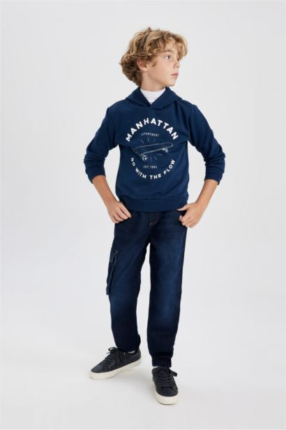 Boy Printed Hooded Thick Sweatshirt