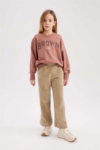 بنطلون سويت بانتس بناتي وايد ليج قطيفة