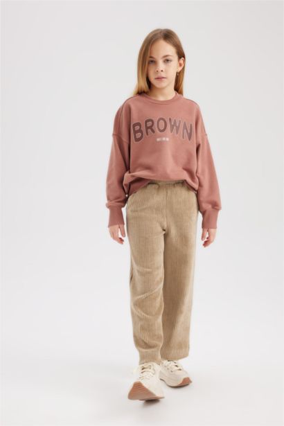 بنطلون سويت بانتس بناتي وايد ليج قطيفة