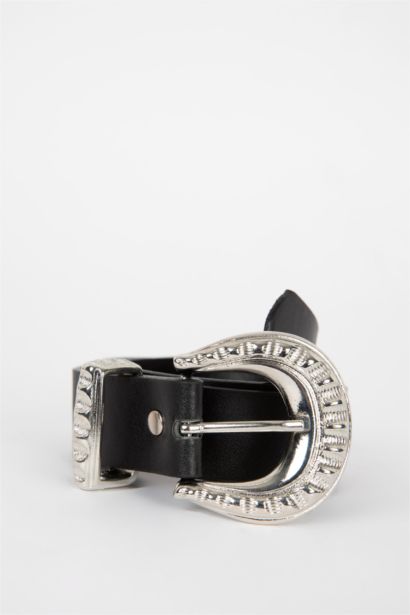 Woman Oval Buckle Faux Leather Classic Belt