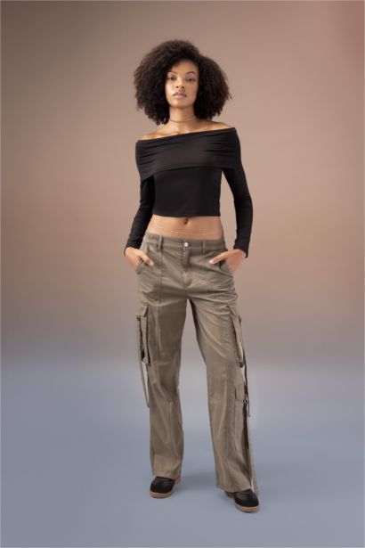 بنطرون كارجو جبردين بجيب وقصة مستقيمة