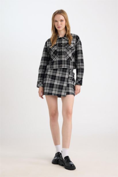Plaid High Waist Side Zipper Flannel Mini Skirt