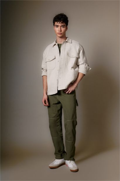 قميص كم طويل قطن قصة مريحة