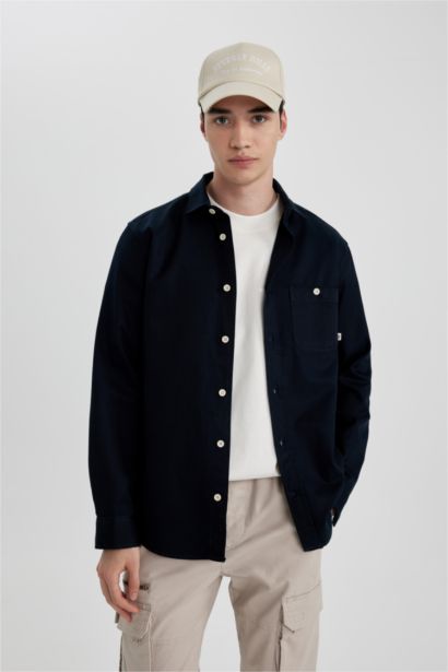 Regular Fit Tencel Basic Düz Uzun Kollu Gömlek