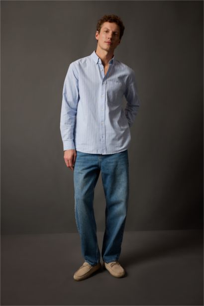 Relax Fit Polo Collar Striped Oxford Shirt