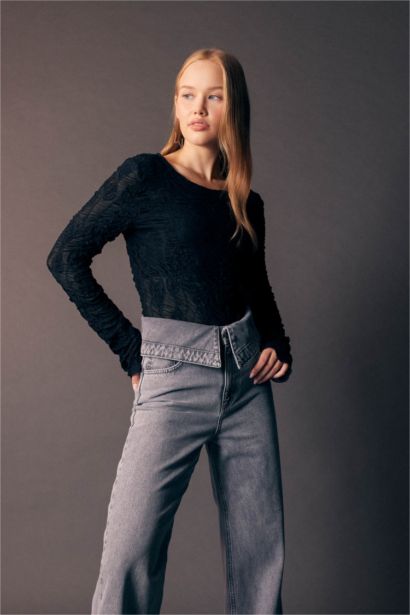 Slim Fit Tulle Long Sleeve T-Shirt