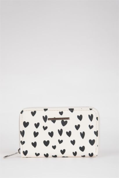 Kadın Kalp Desenli Suni Deri Cüzdan