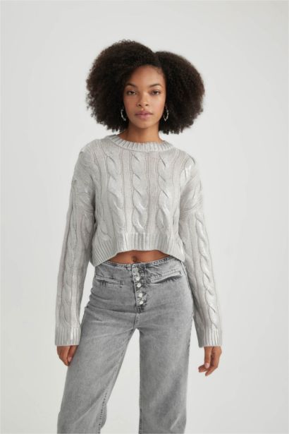 үлкен пішім дөңгелек жаға Пулловер