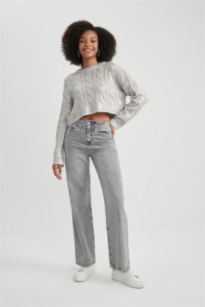 үлкен пішім дөңгелек жаға Пулловер