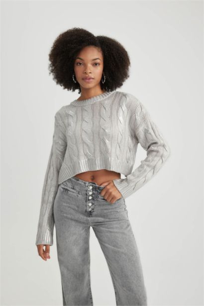 үлкен пішім дөңгелек жаға Пулловер