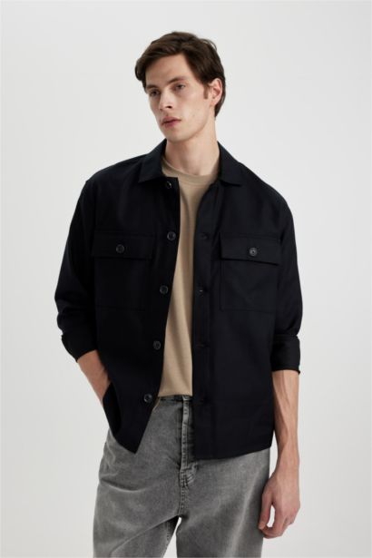 Relax Fit Polo Yaka Cep Detaylı Gömlek Ceket