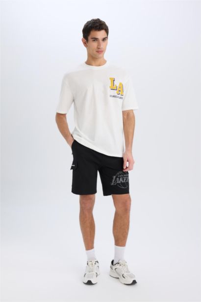 DeFactoFit NBA Los Angeles Lakers Standard Fit Short Leg Cargo Shorts