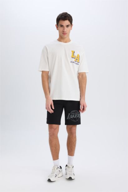 DeFactoFit NBA Los Angeles Lakers Standard Fit Short Leg Cargo Shorts