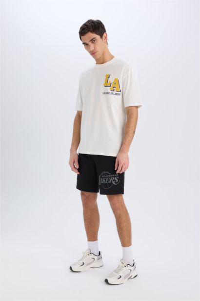 DeFactoFit NBA Los Angeles Lakers Standard Fit Short Leg Cargo Shorts