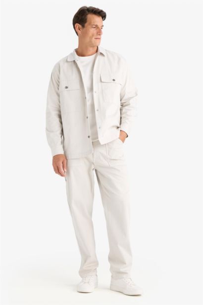 Straight Fit Regular Hem Gabardine Trousers