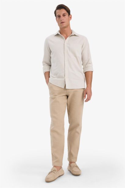 بنطلون جوجر صيفي قطن قصة عادية ذومظهر كتان بيج حجري