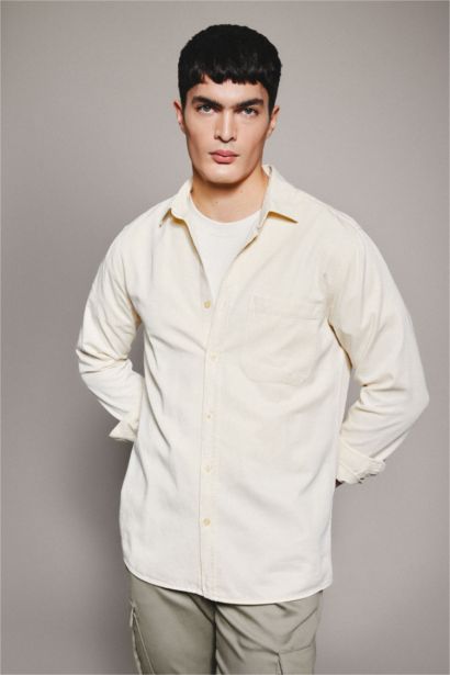 Regular Fit Polo Collar Cotton Long Sleeve Shirt