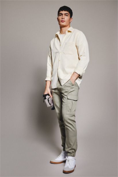 Regular Fit Polo Collar Cotton Long Sleeve Shirt