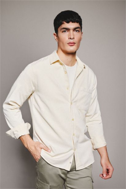 Regular Fit Polo Collar Cotton Long Sleeve Shirt