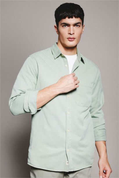 Regular Fit Polo Collar Cotton Long Sleeve Shirt