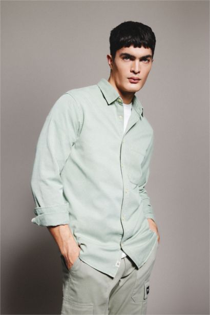 Regular Fit Polo Collar Cotton Long Sleeve Shirt