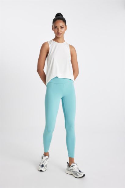 Yüksek Bel Beli Saran Esnek Basıc Sporcu Tayt