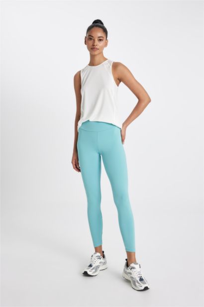 Yüksek Bel Beli Saran Esnek Basıc Sporcu Tayt