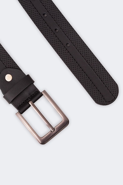Man Rectangle Clasp Leather Jean Belt