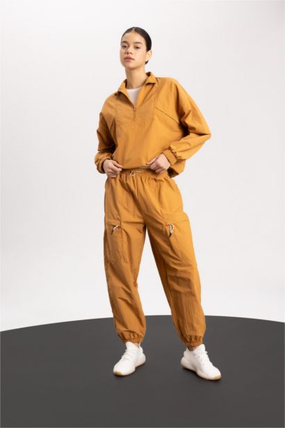 Oversize Geniş Kalıp Dik Yaka Dokuma Sporcu Hırka