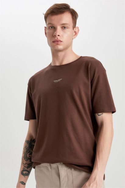 Regular Fit Crew Neck Printed Short Sleeve Heavy Fabric T-Shirt