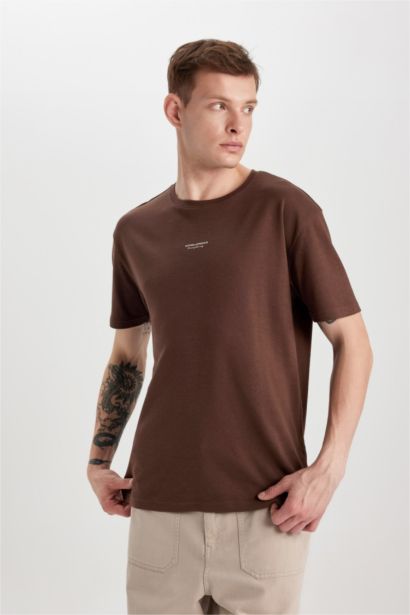 Regular Fit Crew Neck Printed Short Sleeve Heavy Fabric T-Shirt