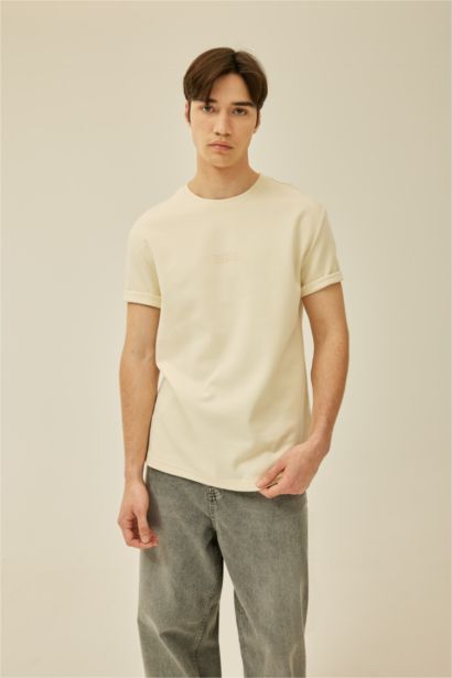 Regular Fit Crew Neck Printed Heavy Fabric T-Shirt