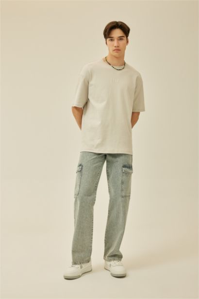 تيشيرت مطبوع قصة مريحة بياخة مستديرة