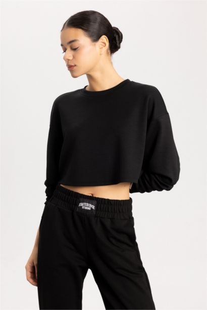 DeFactoFit Crew Neck Sports Crop Sweatshirt