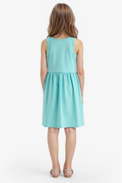 Bisiklet Yaka Basic Düz Kolsuz Yazlık Elbise Kız Çocuk