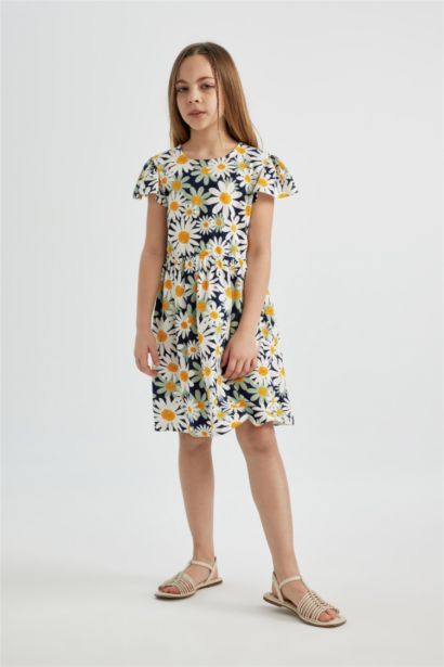 فستان بناتي قصة عادية فلورال