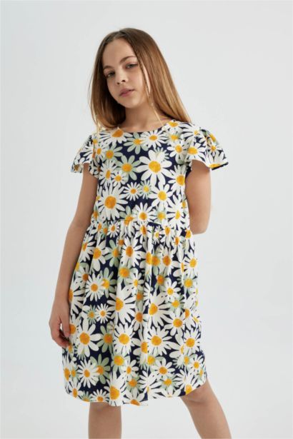 فستان بناتي قصة عادية فلورال