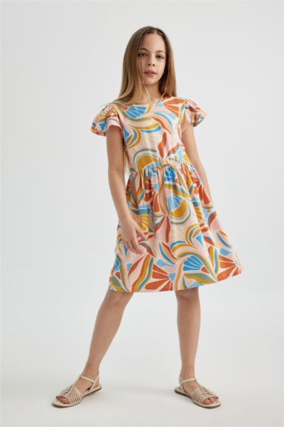 Robe Courte à Manches Courtes Fleurie pour Fille