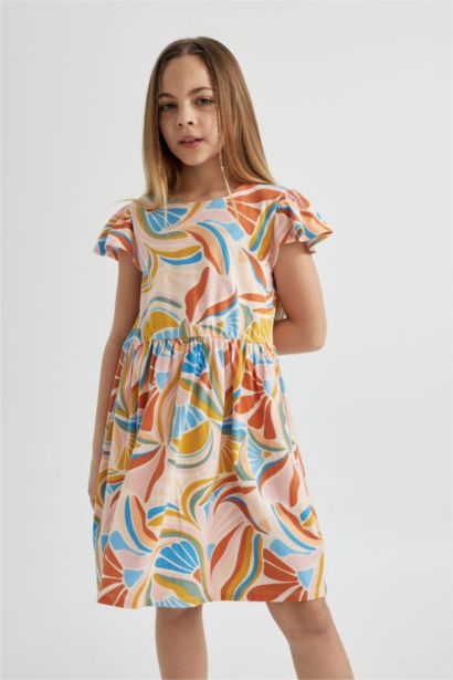 Robe Courte à Manches Courtes Fleurie pour Fille