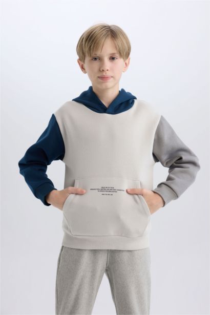 Kapüşonlu Cep Baskılı Sweatshirt Erkek Çocuk